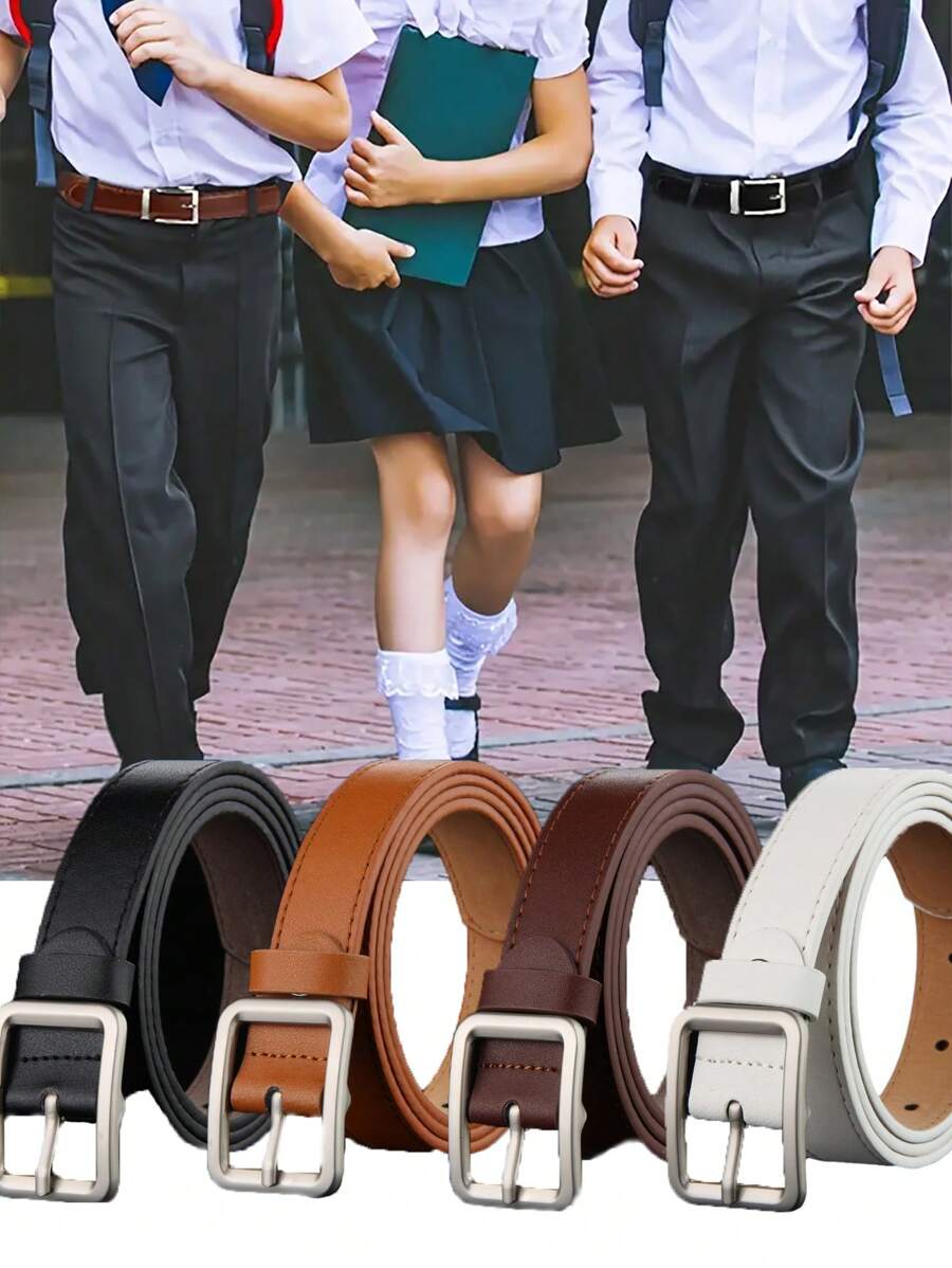 Retro College Style Belt With Metal Buckle Fashionable Rectangle