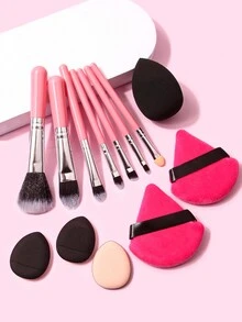 7pcs Soft Bristle Mini Makeup Brush Set & 6pcs Powder Puff Makeup Sponge,Brush Set,Makeup Brush Kit,Make Up Brush Set,Make Up Set Complete,Makeup Brush Set,Complete Makeup Kit,Brush Kit,Brushes Makeup Set,Makeup Gift Set,Set - Pink - View 8