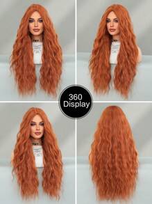 7JHH WIGS 28 英寸宽松长波浪姜黄色假发，适合时尚女性，华丽姜橙色中分波浪假发，柔软合成耐热纤维头发，自然赤褐色替换假发，适合女孩日常佩戴、音乐节派对角色扮演使用 - 薑色 - 查看 7