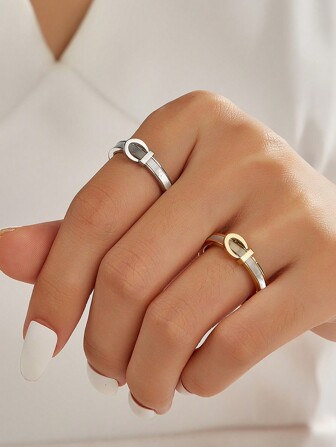 1 件 18K 镀金华丽风格不锈钢立方体贝壳戒指女士珠宝婚礼派对约会礼物