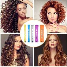 10 件长烫发棒 DIY 烫发棒冷烫棒卷发滚筒发型设计美发工具，烫发棒套装适合自然头发，塑料冷烫棒，DIY 发型设计工具，适合女性青少年女孩 - 紫色 - 查看 2