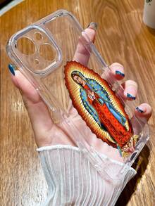 1 件简约发光圣母玛利亚图案透明软手机壳适用于 iPhone 11/12/13/14/15 Pro Max - 彩色 - 查看 3