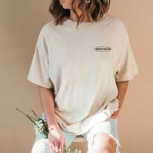 Women's Basic Cotton Christian Gospel Emergency Number T-Shirt - 奶油色 - 查看 2