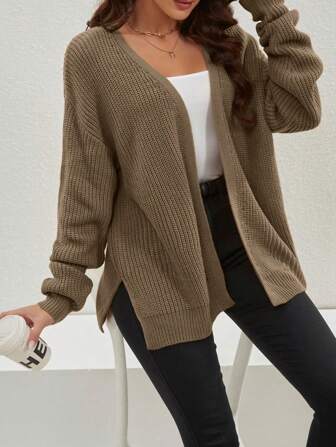 休闲纯色超大开衫，侧开衩，春秋季，长袖上衣