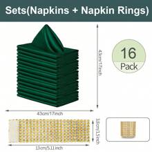 Bộ 8/16/24 khăn ăn cưới số lượng lớn, khăn ăn vuông trang nhã, khăn ăn bề mặt satin, phù hợp cho nhà hàng, tiệc chiêu đãi, tiệc tốt nghiệp, mùa tựu trường (43*43cm/17*17in) - màu xanh lá - Xem 8