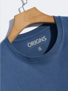 Men's Basic Plain Short Sleeve Cotton T-Shirt Colors ORIGNS - 黑色 - 查看 4