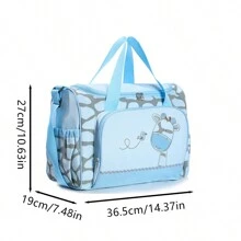 حقيبة أم ذات طراز أنيق مطرزة بنمط الزرافة للكتف؛ حقيبة حفاضات متعددة الوظائف وكبيرة السعة للسفر والخارج، بطراز متقاطع الجسم؛ مع أقسام متعددة وفتحة كبيرة للحمل باليد حقيبة حفاضات - أزرق فاتح اللون - مشاهدة 7