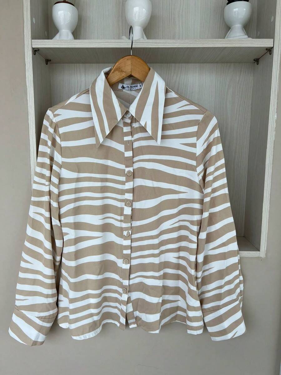 Long Sleeve Shirt/Women/Zebra Print - Màu be - Xem 1