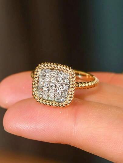 1 件时尚方晶锆石戒指，适合女士婚礼订婚派对珠宝情人节礼物