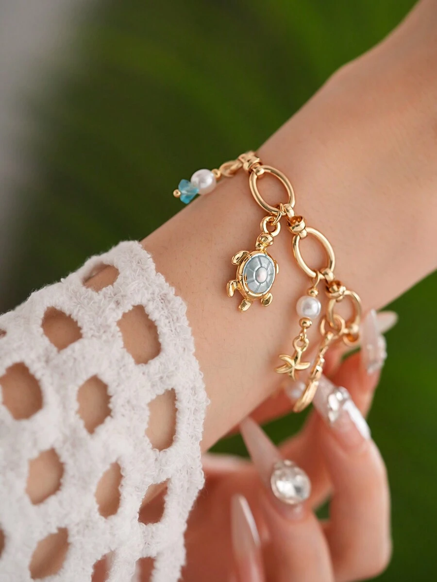 Andkiss 1pc Starfish & Shell Charm Bracelet