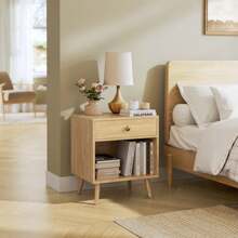 VASAGLE Nightstand, Small Bedside Table With Drawer, Open Compartment, And Pine Wood Legs, For Living Room Bedroom, 15.7 X 19.7 X 22.8 Inches - gừng - Xem 1