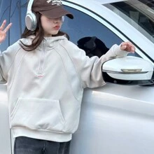 Sudadera con capucha para niñas preadolescentes, nueva coreana para primavera/otoño 2025 como prenda exterior para niñas preadolescentes - Beis - Ver 5