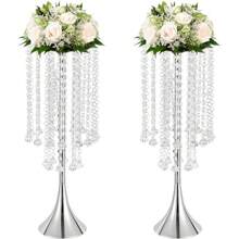 HOHOBLA LOYALHEARTDY-BTG 2pcs Crystal Silver Centerpieces For Tables - 21.9'' Tall Chandelier Centerpiece Flower Vase With Beads, Elegant Centerpiece Table Decorations For Wedding, Banquet, Party Decor[Best Gift For Family&Friends] - 銀色 - 查看 1