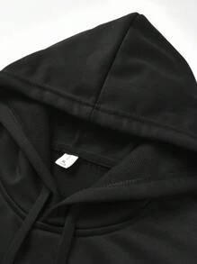 男友风男士新款休闲连帽衫套装，春秋季宽松潮流品牌运动运动衫轻便装时尚街头服饰 - 黑色 - 查看 5