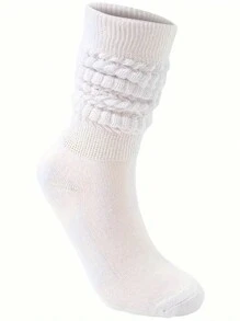 5 Pairs Solid Slouch Socks, Simple & Warm Thick Calf Socks For Fall & Winter, Women's Socks