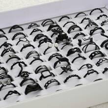 40 件/套合金戒指，带人造锆石、珍珠、蝴蝶、心形装饰，百搭时尚珠宝，适合女性日常佩戴情人节、妈妈、母亲、母亲节、礼物 - 黑色 - 查看 5