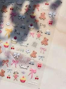 MAOMIA 1 件蝴蝶结/猫/水果涂鸦指甲饰品贴纸 DIY 艺术可爱风格 5D 美甲装饰贴花