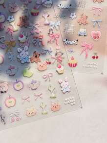 MAOMIA 1 件蝴蝶结/猫/水果涂鸦指甲饰品贴纸 DIY 艺术可爱风格 5D 美甲装饰贴花