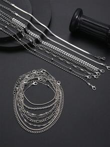 7-19 Pcs Set Fashion Minimalist Shell Seed Bead Cross Heart Butterfly Snake Bone Anklet For Women, Birthday, Holiday, Party, Beach, Daily Wear - Silver - View 7