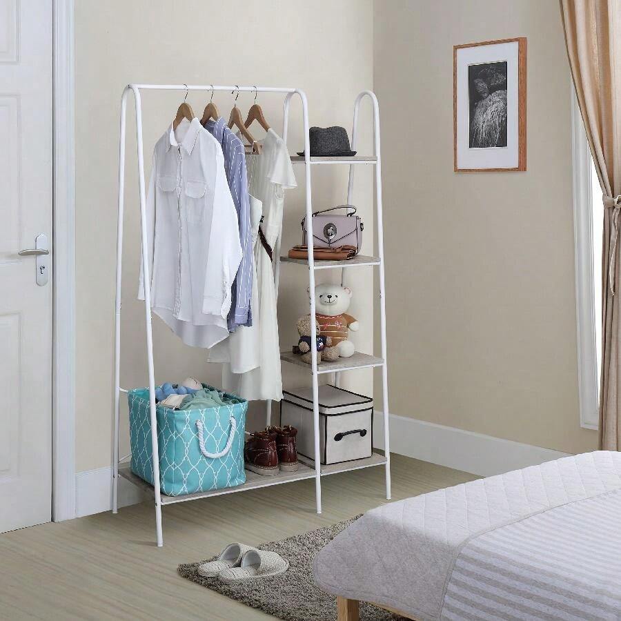 Metal Wardrobe Rack, Clothes Hanger White Heavy Duty Clothes Rack With ...