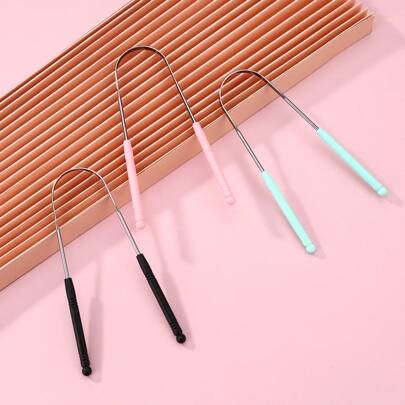 Raspador de língua em forma de U de aço inoxidável conveniente, limpador de higiene oral, raspador de língua adulto para remover mau hálito