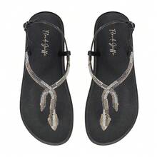 Sandal Papete Flor De Griffe Snake Snake Elegant Thin Casual Everyday Feminine Fashion - 黑色 - 查看 5