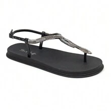 Sandal Papete Flor De Griffe Snake Snake Elegant Thin Casual Everyday Feminine Fashion - 黑色 - 查看 2