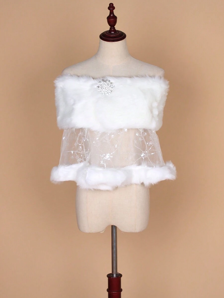 1 chiếc trâm cài áo đính đá pha lê ren thêu thanh lịch, váy cưới/khăn choàng cô dâu, trang phục mùa thu cho nữ - trắng - Xem 1