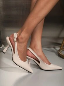 OMS 女士 2024 年夏季露跟凉鞋，尖头低跟，韩版格纹粗跟，法式口闭趾，优雅时尚平底鞋