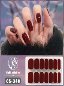 1pc 14 Pcs Solid Color Simple & Cool Design Waterproof Peel-Off Gel Nail Art Stickers, Full Nail Coverage Nail Stickers For Women, Easy To Use For Holiday, Party, Stage, Halloween, Daily Decoration, Gift