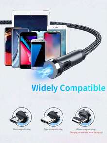 BinBoom (1 根电缆+3 个插头)540 旋转磁性电缆快速充电 Micro USB Type C 电缆 USB C 电缆兼容 iPhone、三星等快速充电器线手机数据线 3 合 1 - 彩色 - 查看 10