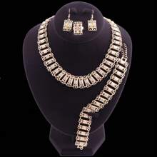 1 Set Middle Eastern Gold Plated Crystal Necklace, Bracelet, Earrings, Ring Jewelry Set, Suitable For Women's Wedding, Party Wear, Gift