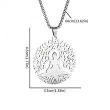 SeuSuk 1件不锈钢释迦牟尼佛像及菩提树生命之树吊坠，宗教祝福饰品，男士礼物 - 銀色 - 查看 2