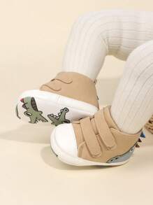 1 双男孩卡通恐龙钩环设计平顶可爱高帮休闲软底爬鞋，适合春秋季 - 杏色 - 查看 8