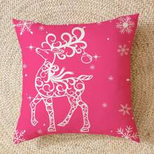 4 件粉色雪花、雪人、驯鹿、圣诞树、铃儿响叮当圣诞亚麻抱枕套，45x45 厘米，适用于房间/卧室/沙发装饰（不含枕芯） - 彩色 - 查看 17