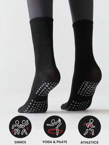 Sports Outdoor 1 Pair Grip Socks For Women, Non Slip Pilates Yoga Socks With Double Stripes Non Slip Socks For Workout, Ballet, Athletic Socks