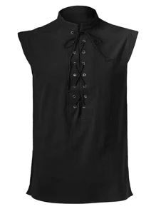Mannen Halloween Piraat Renaissance Viking Steampunk Middeleeuws Gotisch Keltisch Mouwloos Shirt Barbaars Kostuum