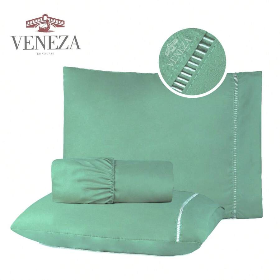 2-Piece Micro Percale 400 Thread Count Single Sheet Set With Stick Stitch - 綠色 - 查看 1