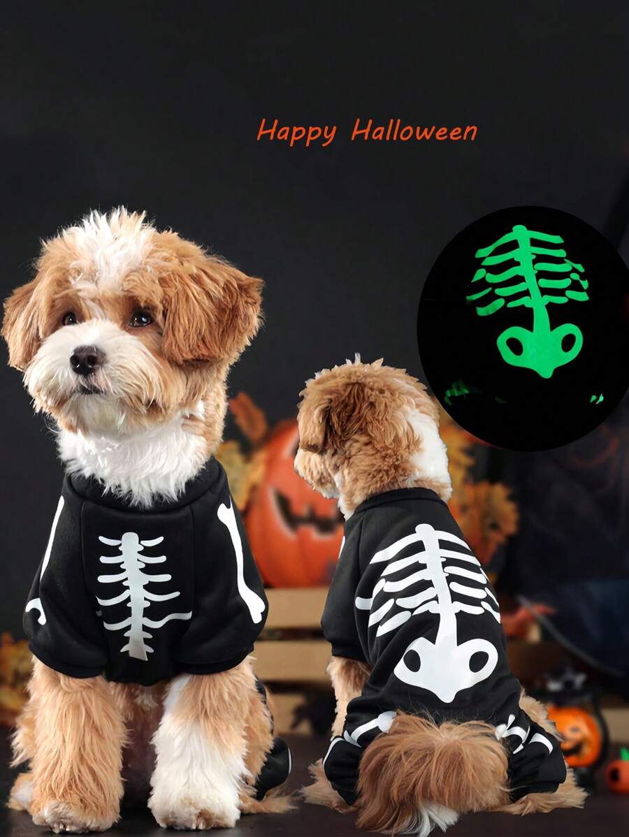 1 件有趣的夜光骷髅骨头图案宠物服装，有趣的狗服装适合中型和小型犬