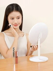 1 pieza Espejo de maquillaje LED de 3 colores, con atenuación táctil, carga USB, espejo de tocador portátil para dormitorio, habitación, cuarto de baño - Espejo de maquillaje con bandeja - Ver 9