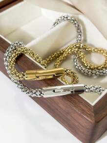 Monlansher 1pc New Hollow Stainless Steel Round Snake Bone Necklace, Fashionable Minimalist Chic Luxury European & American Metal Style, Versatile For Casual, Club, Hip Hop Wear - Hollow Necklace - View 6