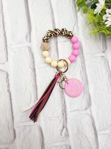 1pc Leopard Wooden Bead Silicone Bead Korea Tassel Charm Heart Wood Slice Wrist Phone Cord, Bag Charm, Key Chain Accessory, Mother's Day Gift Gifts For Mother, Family, Friends, Birthday, Holiday Phone Charm, Phone Chain