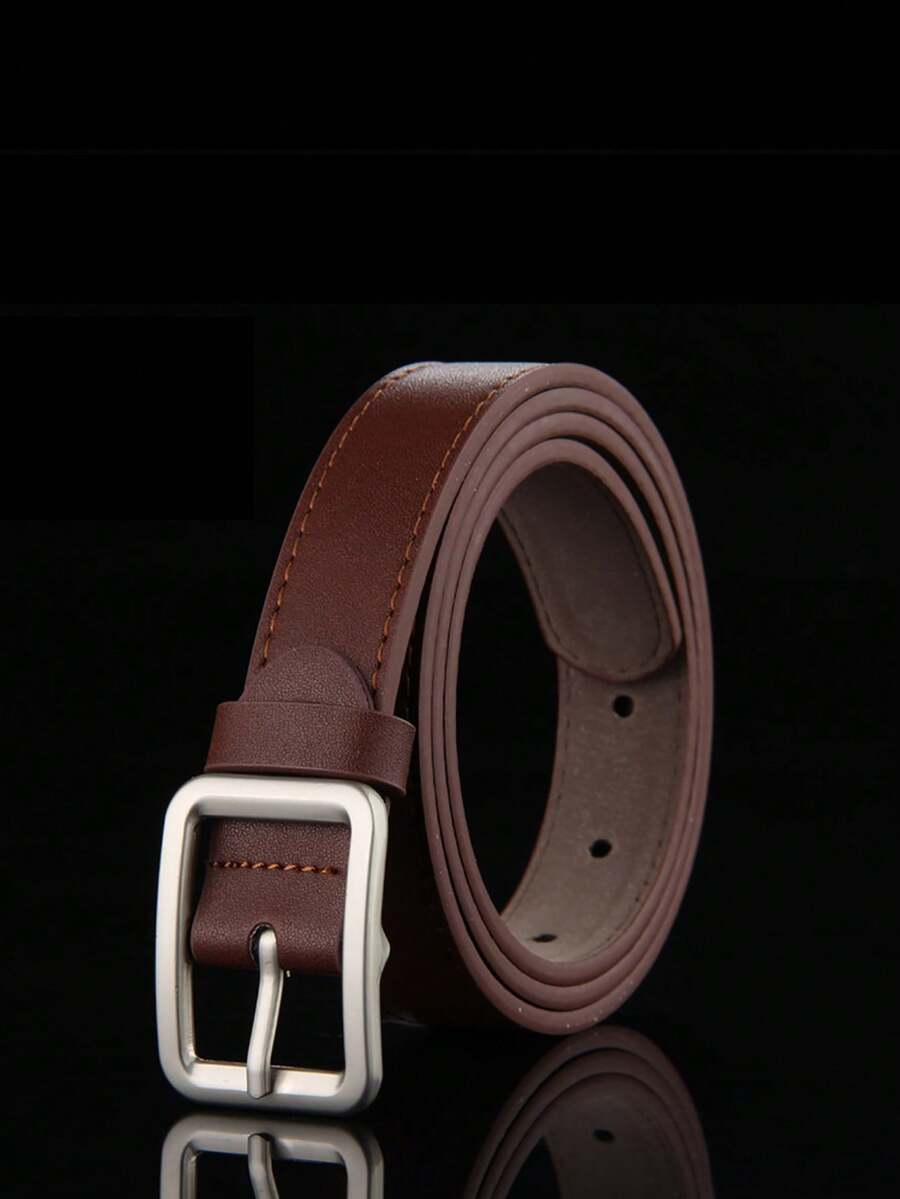 Retro College Style Belt With Metal Buckle Fashionable Rectangle