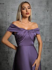 1pc Asymmetric Halter Neckline Draped Satin Dress,Wedding Event Dress, Bridesmaid Dress - 紫羅蘭色 - 查看 6