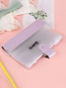 1pc Transparent PVC Candy Color Splicing Binder Loose Leaf Notebook, Includes 6-Ring Binding, 6 Zipper Pouches, 2 English Dividers Back To School,Back To School,School Supplies