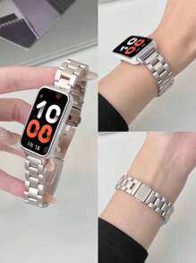 1pc Unisex 3-Pearl Stainless Steel Metal Watch Strap, Case Protector, Connector Suitable For Band 10/9/8/7/6, Honor Band 9/7/6, Business Style With NFC