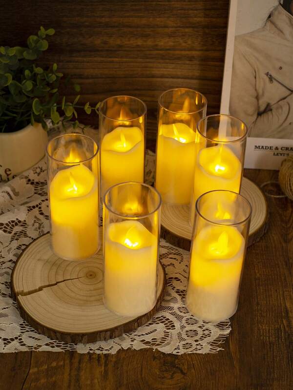 1pc/3pcs Set Transparent Plastic Imitation Crystal Flickering Lamp Cup, Wax LED Electronic Candle For Party, Camping, Home Decor, Holiday Decoration, Modern Flameless Candle