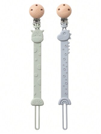 2pcs Baby Silicone Pacifier Clip, Dinosaur And Giraffe Design Anti-Drop Pacifier Holder, Nipple Clip, Baby Teether Teething Toys Holder , Baby Accessories, Baby Shower Gift