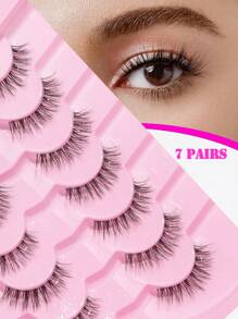 7 Pairs/Set Natural Long Curled Thick Volume Crossed Fish Tail False Eyelashes With Clear Stems, Perfect For Daily Wear, Dating, Holidays, Parties, Weddings, Work,5-12mm Strip Lashes,Lashes,Eyelashes,Fake Lashes - Natural Lashes - View 5