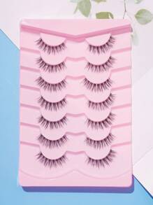 7 Pairs/Set Natural Long Curled Thick Volume Crossed Fish Tail False Eyelashes With Clear Stems, Perfect For Daily Wear, Dating, Holidays, Parties, Weddings, Work,5-12mm Strip Lashes,Lashes,Eyelashes,Fake Lashes - Natural Lashes - View 2